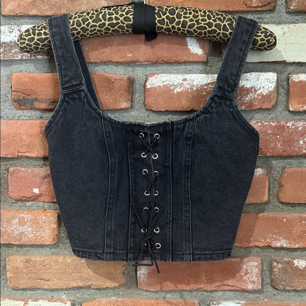 Wild Fable Black Lace-Up Crop Top